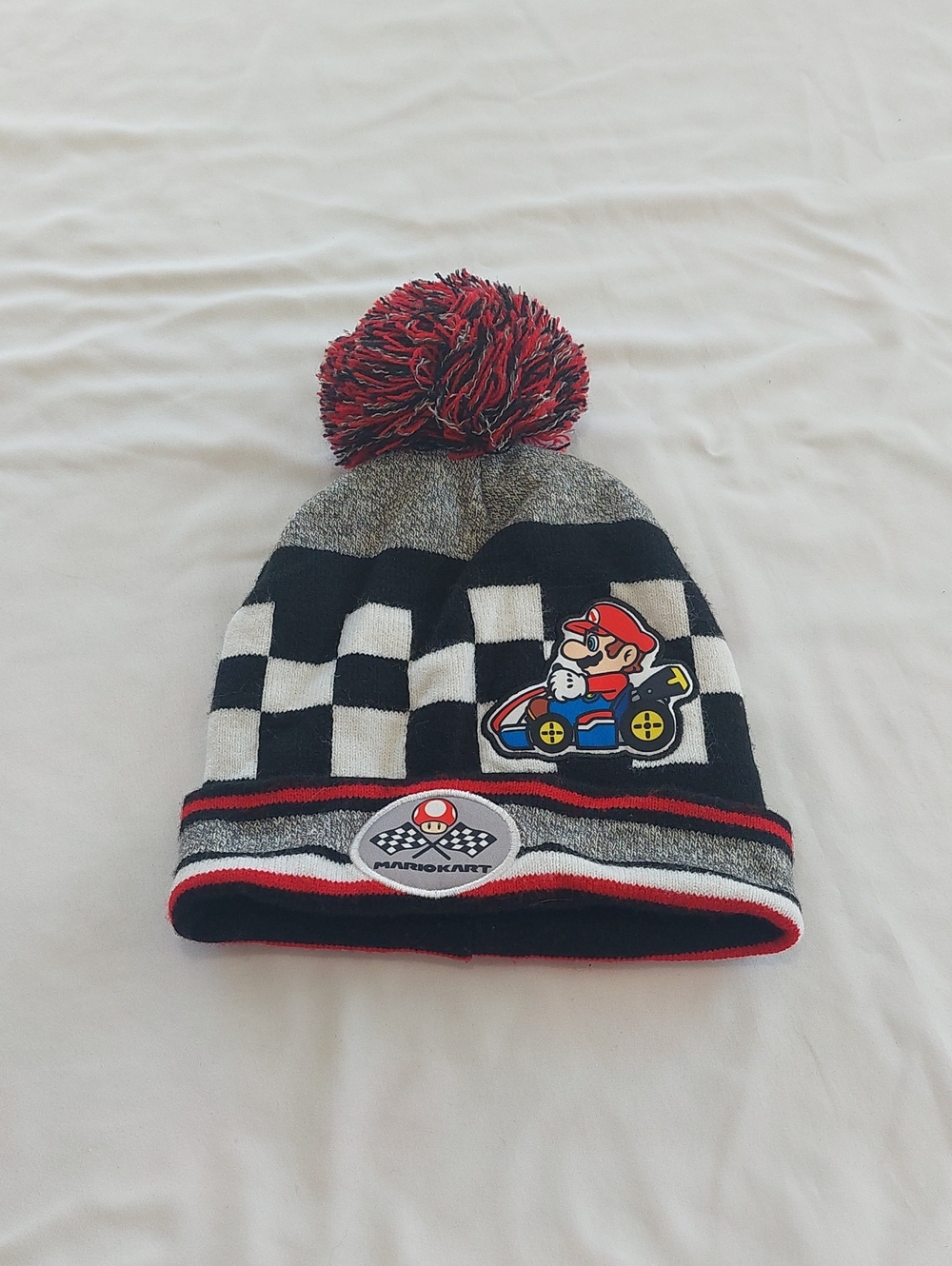 Nintendo Mario Kart Kids Pom Pom Beanie - Black, White, Red, Gray, Yellow, Blue